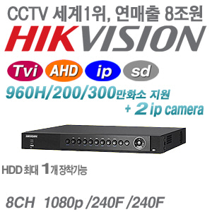 [DVR-8CH] [세계1위 HIKVISION] DS-7208HUHI-F1/N [+2IP TVi3.0 리얼타임]