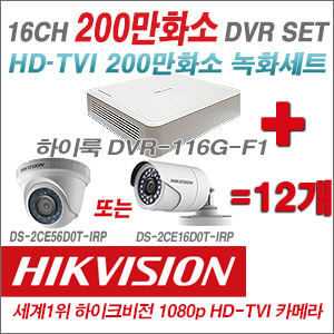 [TVI-2M] DVR116GF1 16CH + 하이크비전 200만화소 정품 카메라 12개 SET (실내형/실외형 6mm출고)