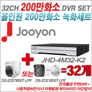 [TVI-2M] JHD4M32K2 32CH + 최고급형 200만화소 카메라 32개 SET (실내형 3.6mm 출고/실외형 품절)