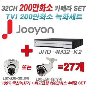 [TVI-2M] JHD4M32K2 32CH + 최고급형 200만화소 4배줌 카메라 27개 SET (실외형 품절)