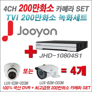 [TVI-2M] JHD10804S1 4CH + 최고급형 200만화소 카메라 4개 SET (실내형 3.6mm 출고/실외형 품절)
