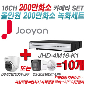 [TVI-2M] JHD4M16K1 16CH + 최고급형 200만화소 카메라 10개 SET (실내형 3.6mm 출고/실외형 품절)