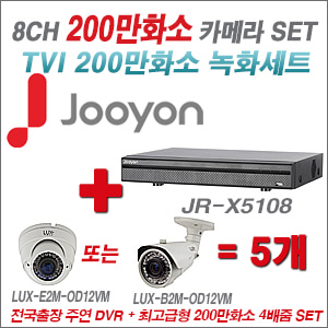 [TVI-2M] JRX5108 8CH + 최고급형 200만화소 4배줌 카메라 5개 SET (실외형 품절)