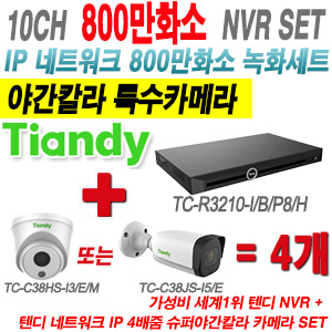 [IP-8M] TCR3210I/B/P8/H 20CH NVR + 텐디 800만화소 야간칼라 IP카메라 4개 SET (실내형2.8mm/실외형4mm렌즈 출고)