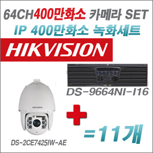 [IP-4M] DS-9664NI-I16 64CH 4K + 하이크비전 400만화소 IP PTZ카메라 11개 SET