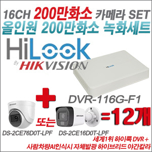 [올인원-2M] DVR116GF1 16CH + 최고급형 200만화소 카메라 12개 SET (실내형 3.6mm 출고/실외형 품절)