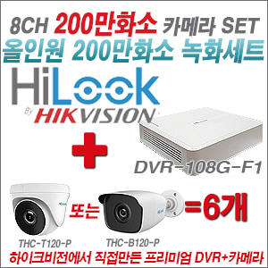 [올인원-2M] DVR108GF1/K 8CH + 하이룩 200만화소 올인원 카메라 6개 SET (실내 /실외형 3.6mm출고 )