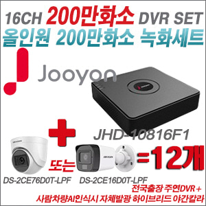 [TVI-2M] JHD10816F1 16CH + 최고급형 200만화소 카메라 12개 SET (실내형 3.6mm 출고/실외형 품절)