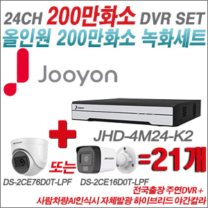 [TVI-2M] JHD4M24K2 24CH + 최고급형 200만화소 카메라 21개 SET (실내형 3.6mm 출고/실외형 품절)