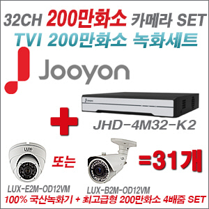 [TVI-2M] JHD4M32K2 32CH + 최고급형 200만화소 4배줌 카메라 31개 SET (실외형 품절)