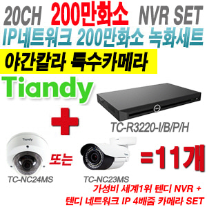 [IP-2M] TCR3220I/B/P/H 20CH NVR + 텐디 200만화소 야간칼라 4배줌 IP카메라 11개 SET